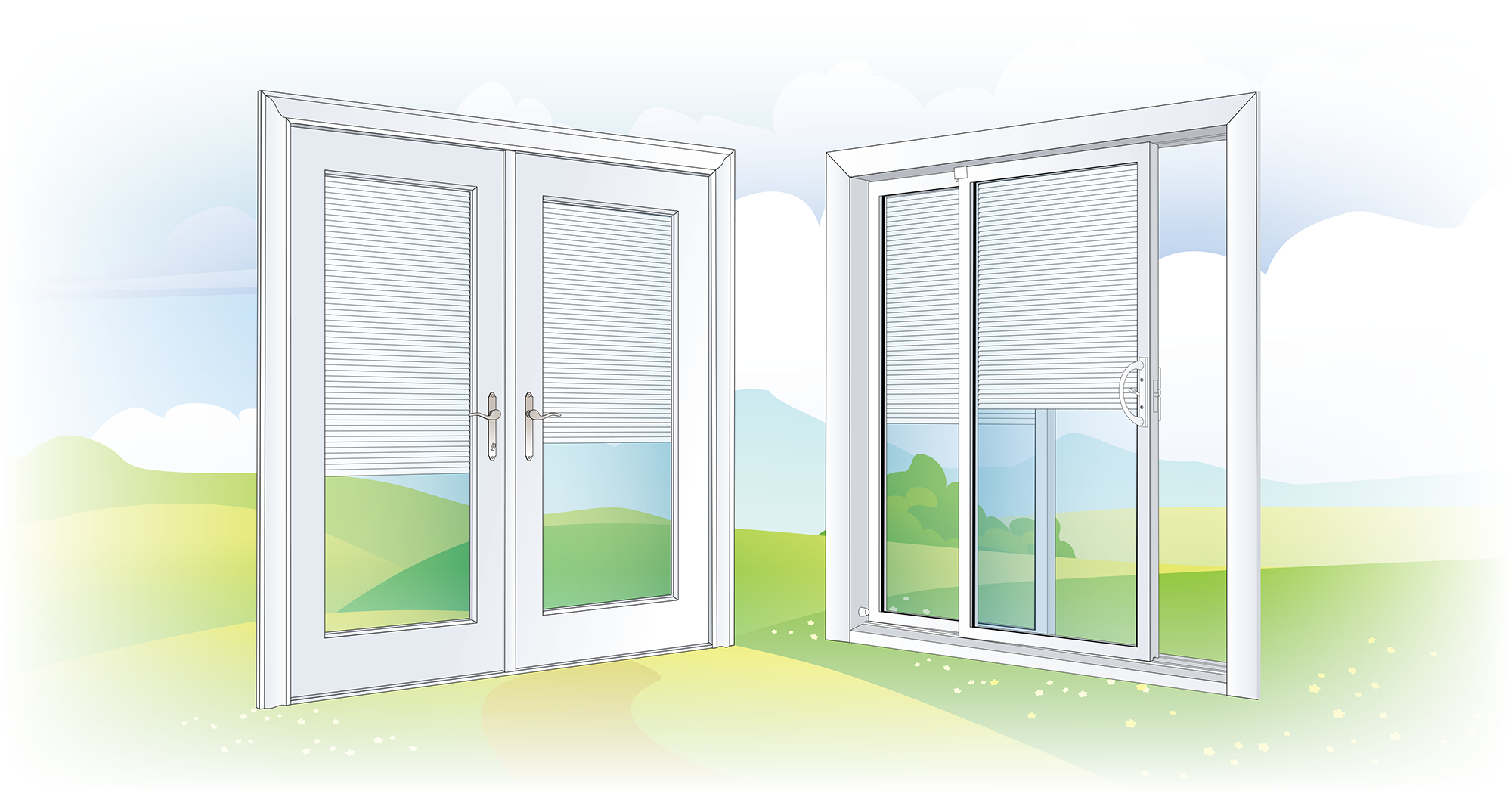 patio doors with integrated blinds